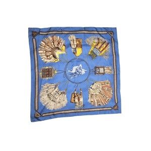 Hermes Scarf Cuirs du Desert Scarf 100% Silk Made in France Blue Genuine